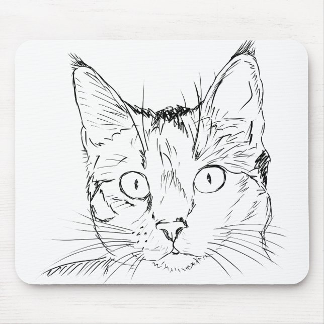 Mousepad Gatinho Gato Desenho Retrato Preto E Branco Felino (Frente)