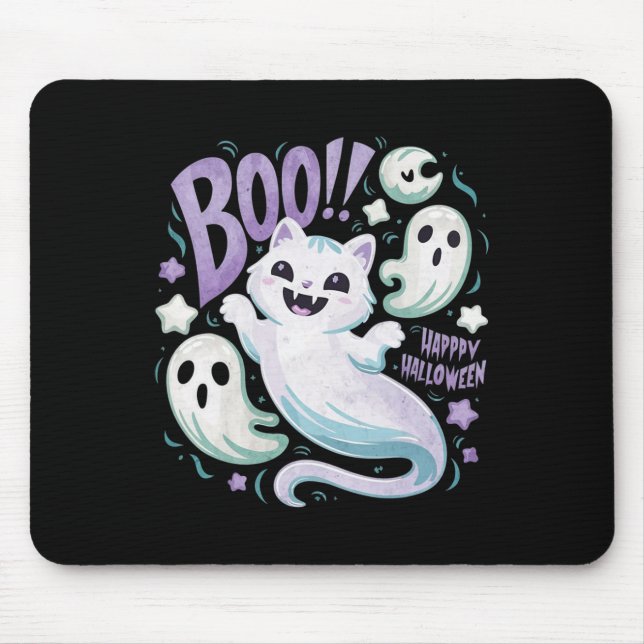 Mousepad Gatinho Ghost Ghost Boo Halloween (Frente)