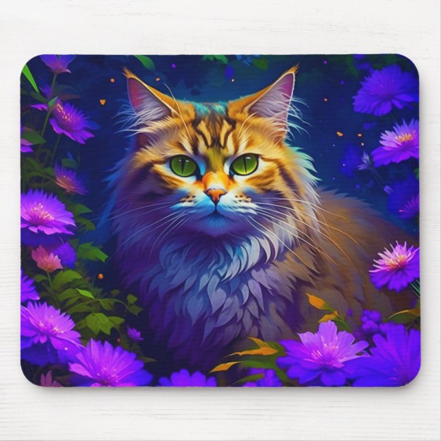 Mousepad Gatinho Laranja Fofo em Flores (Frente)