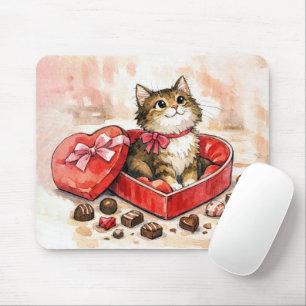 Mousepad Gatinho Listrado Sentado em uma Caixa de Doces
