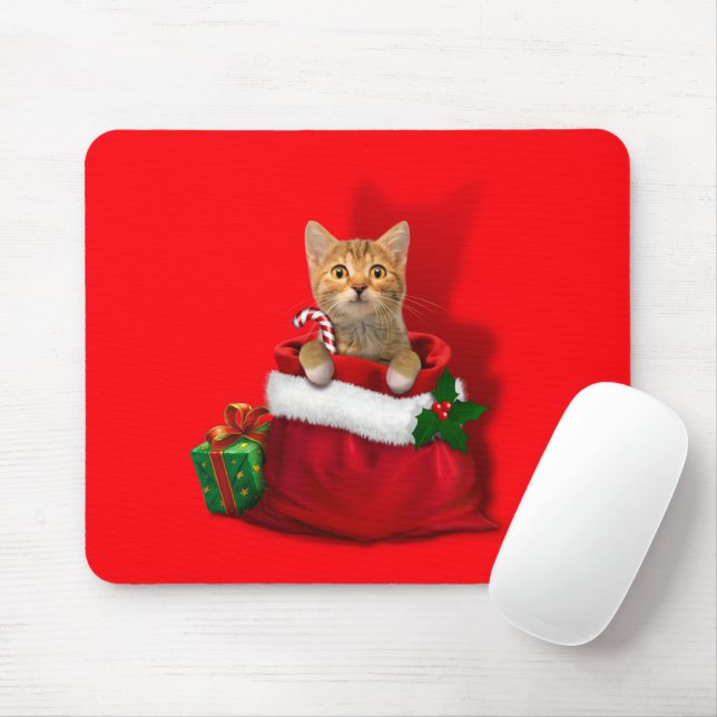 Mousepad Gatinho na bolsa de Natal (Com mouse)