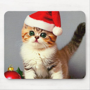Mousepad Gatinho natal vintage em Santa Hat