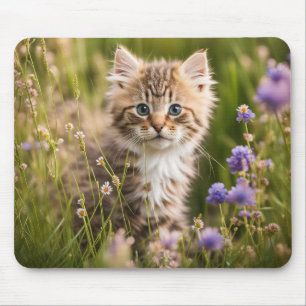 Mousepad Gatinho no Campo de Flores Silvestres