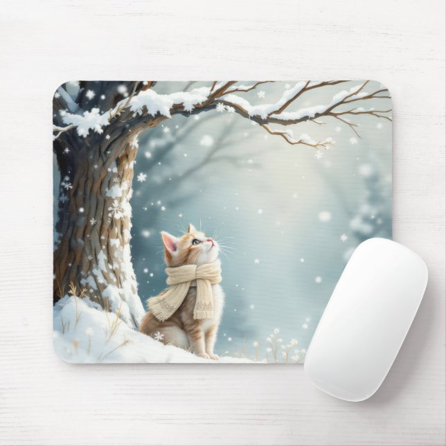 Mousepad Gatinho Observando Flocos de Neve (Com mouse)