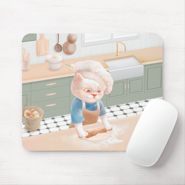 Mousepad Gatinho Padeiro: Arte de Amassar Manhã Aconchegant (Com mouse)
