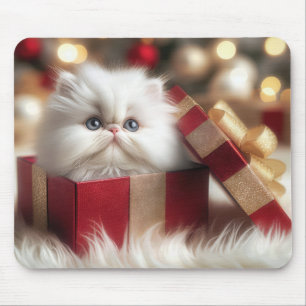 Mousepad Gatinho Persa de Natal em uma caixa de presentes