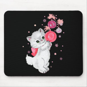 Mousepad Gatinho Retro Brinca Com Enfeite De Natal Rosa