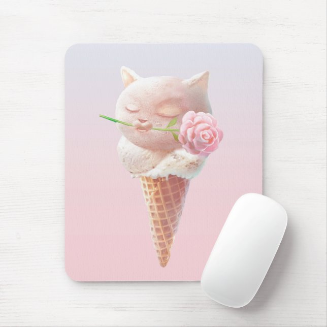 Mousepad Gatinho sorvete - Rosado e Sonho (Com mouse)