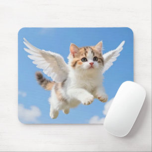 Mousepad Gatinho Voador Fofo Calico Tabby Céu Azul