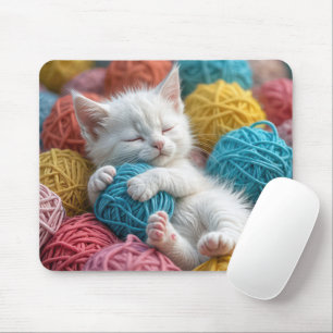 Mousepad Gatinhos Brancos Dormindo Em Bolas De Fios