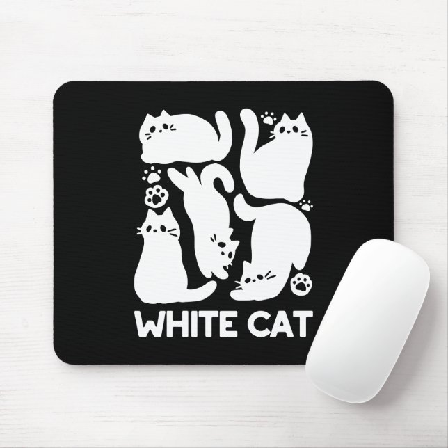 Mousepad Gatinhos Brancos Silhuettes - Design de Felinos Co (Com mouse)