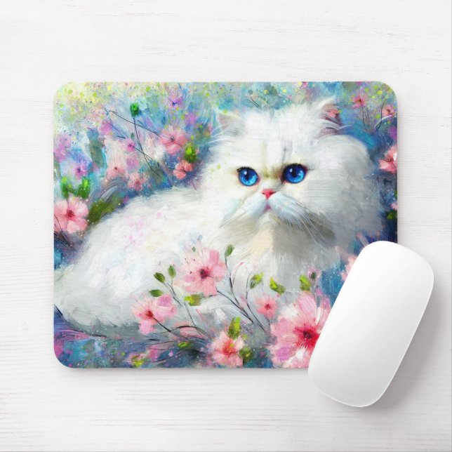 Mousepad Gatinhos Persa Brancos Olhos Azuis de Gatinho Azul (Com mouse)