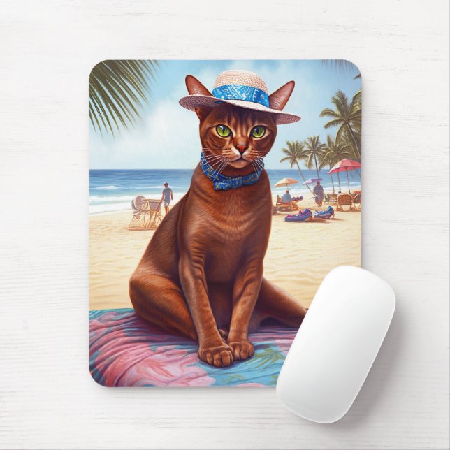 Mousepad Gato abissino na praia, presente de verão para o a (Com mouse)