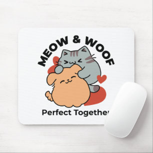 Mousepad Gato Adorável e Cachorro Abraço - Meow & Woof Desi