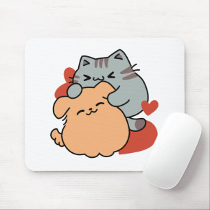 Mousepad Gato Adorável e Cachorro Abraço - Meow & Woof Desi