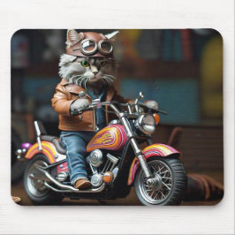 Mousepad Gato Adorável no Suporte de Motocicleta Vintage