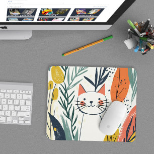 Mousepad Gato Adorável numa Ilustração de Jardim