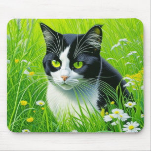Mousepad Gato Adorável sentado num campo das Disies