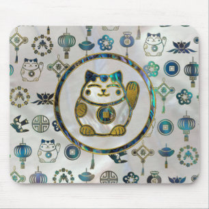 Mousepad Gato afortunado de Maneki Neko na pérola e no olm
