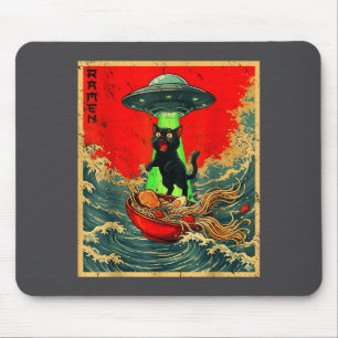 Mousepad Gato Alien Ramen Pai Ufo Japonês Vintage Gato Engr