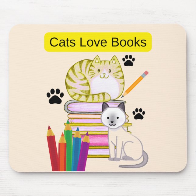 Mousepad Gato Ama Livros (Frente)