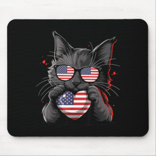 Mousepad Gato Americano Bandeira EUA Vermelho Branco Azul P