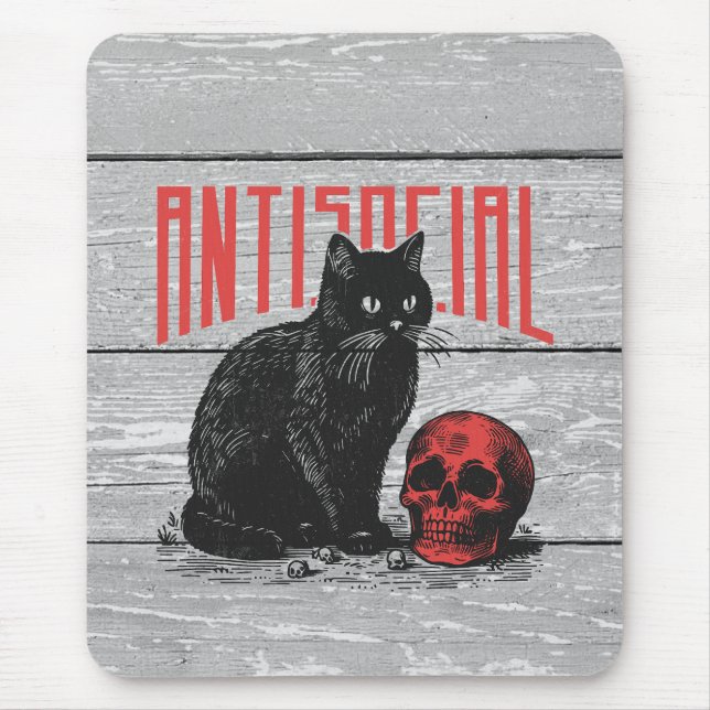 Mousepad Gato antissocial e crânio (Frente)