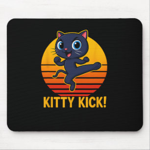 Mousepad Gato Artes Marciais Karatê Chute Kitty Retro Pôr d
