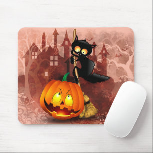 Mousepad Gato assustado com o personagem do Dia das Bruxas