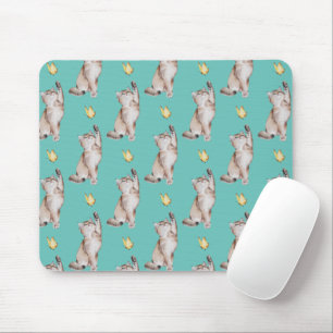 Mousepad Gato Atingindo Borboleta Amarela em Teto Claro