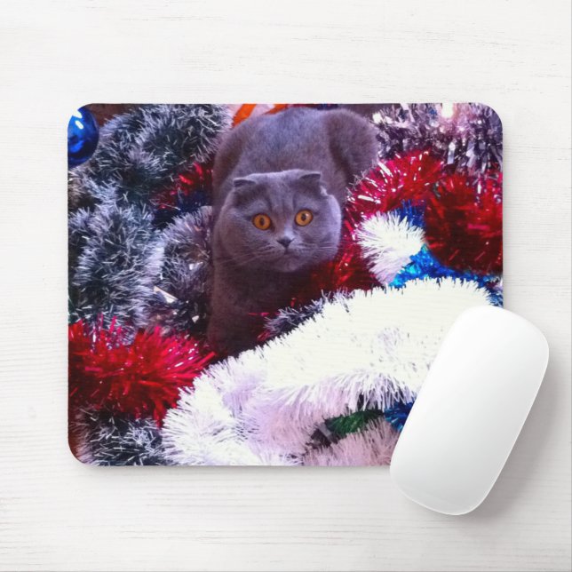 Mousepad Gato azul britânico de Natal (Com mouse)