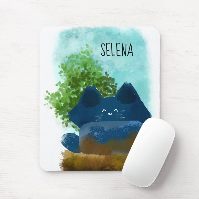 Mousepad Gato Azul Fluffy escondido (Com mouse)