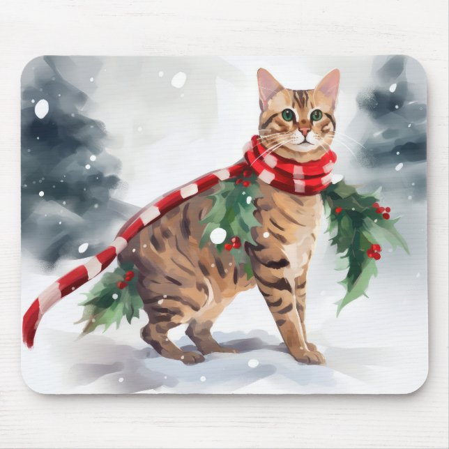 Mousepad Gato Bengal na neve de Natal  (Frente)
