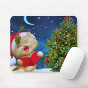 Mousepad Gato bonitinho no chapéu do Papai Noel
