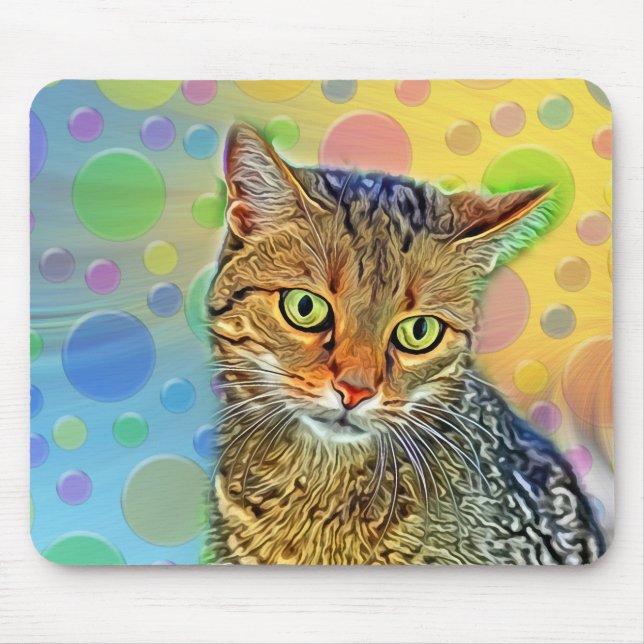 Mousepad Gato bonito - abstrato - pintura colorida (Frente)