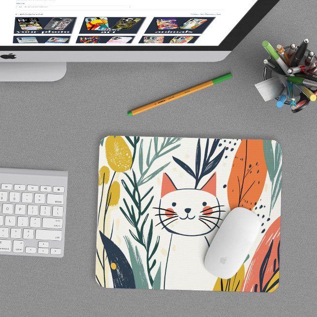 Mousepad Gato Bonito Adorável numa Ilustração de Jardim (Criador carregado)