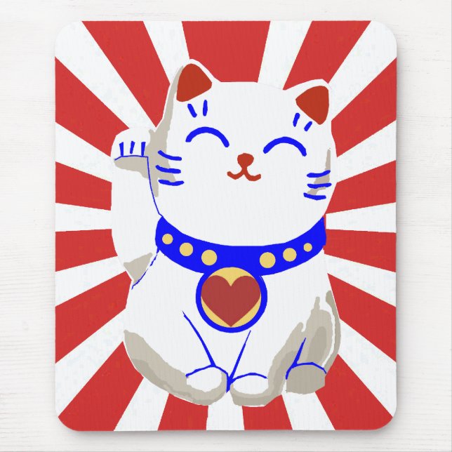 Mousepad Gato bonito afortunado do neko no sol de ascensão (Frente)