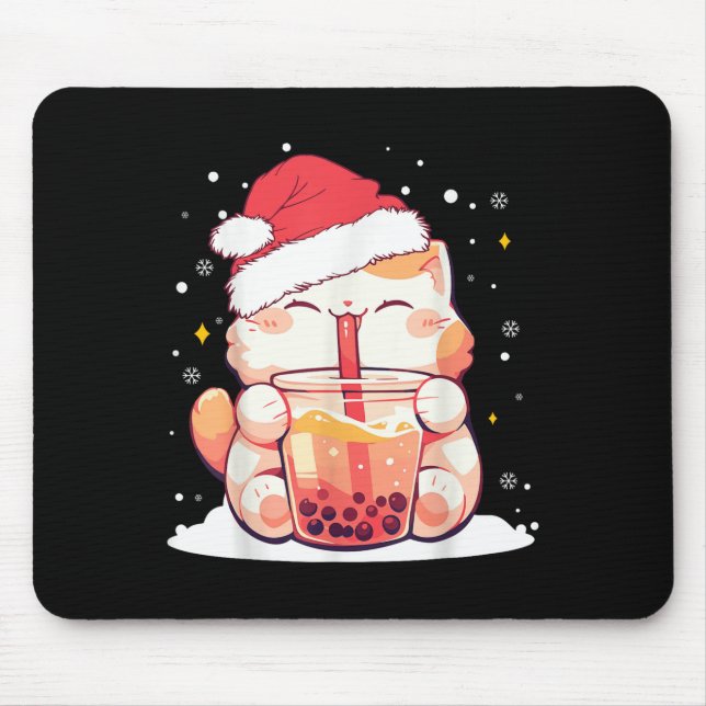Mousepad Gato Bonito Boba Milk Bubble Chá Christmas Santa H (Frente)