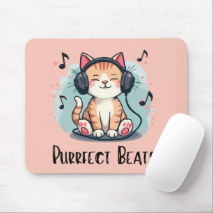 Mousepad Gato bonito com Fones de ouvido Kawaii Music Lover
