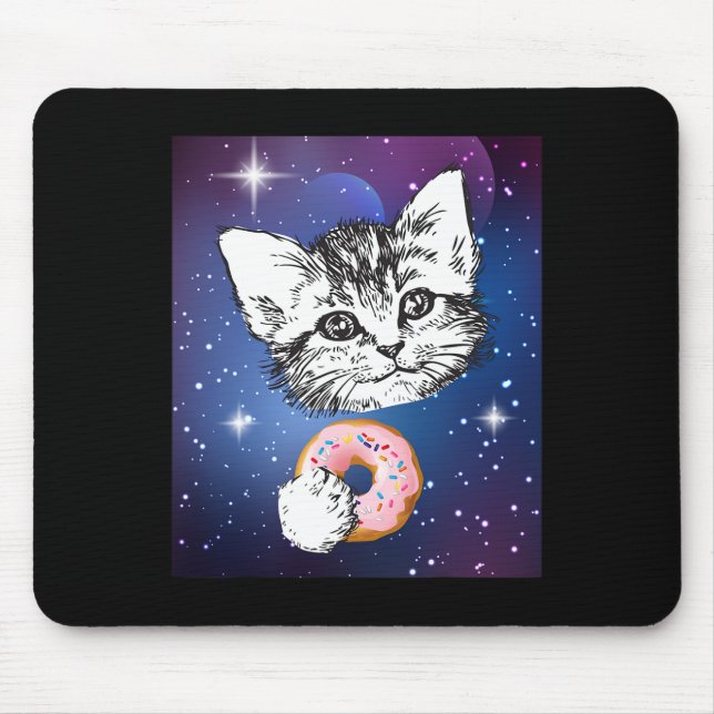 Mousepad Gato Bonito Comendo Uma Rosquinha No Espaço (Frente)