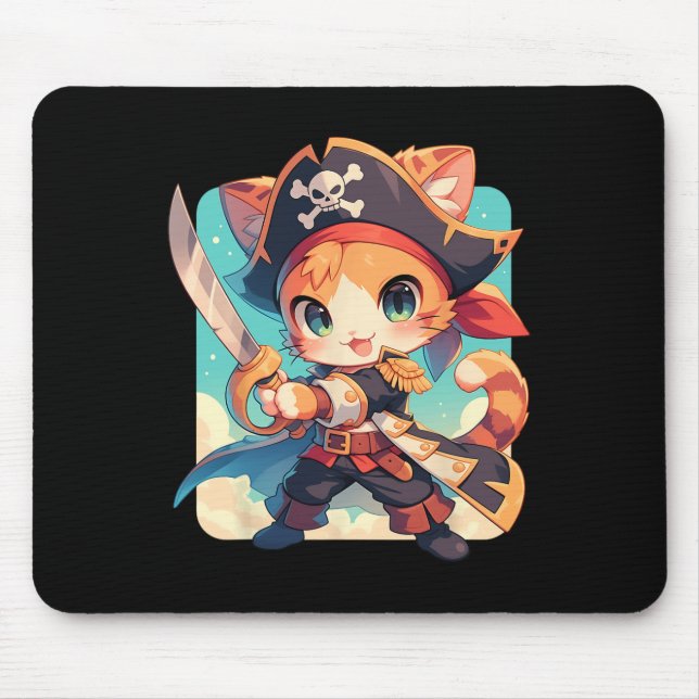 Mousepad Gato Bonito Como Anime Kawaii Pirata (Frente)