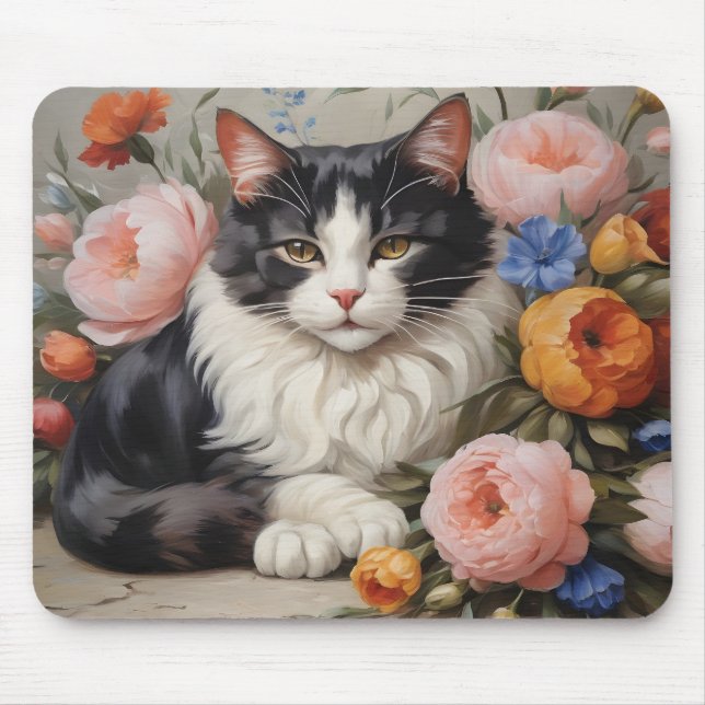 Mousepad Gato bonito e flores (Frente)