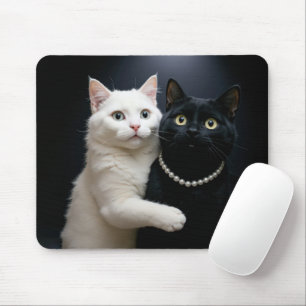 Mousepad Gato Branco Abraçando um Gato Negro