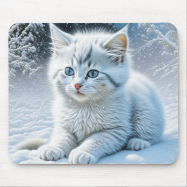 Mousepad Gato Branco Bonito Brincando na Neve