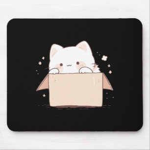 Mousepad Gato Branco Bonito Em Uma Caixa Cartoon Kawaii Jap