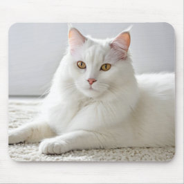 Mousepad Gato Branco Colocando No Carpete Branco