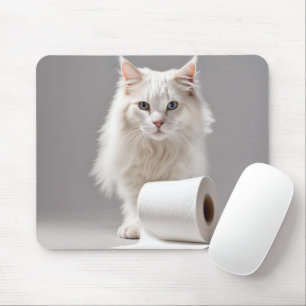 Mousepad Gato Branco Com Papel De Banheiro