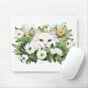 Mousepad Gato Branco Da Aquarela Em Daisie
