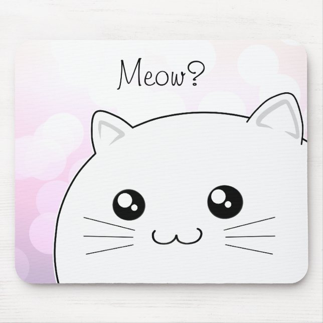 Mousepad Gato branco do gatinho do kawaii bonito (Frente)