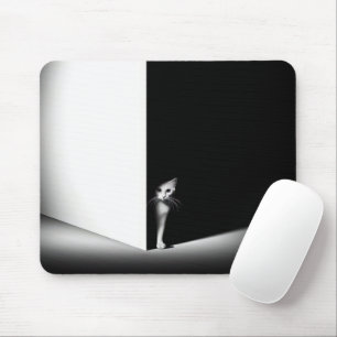 Mousepad Gato Branco Em Sombras Pretas